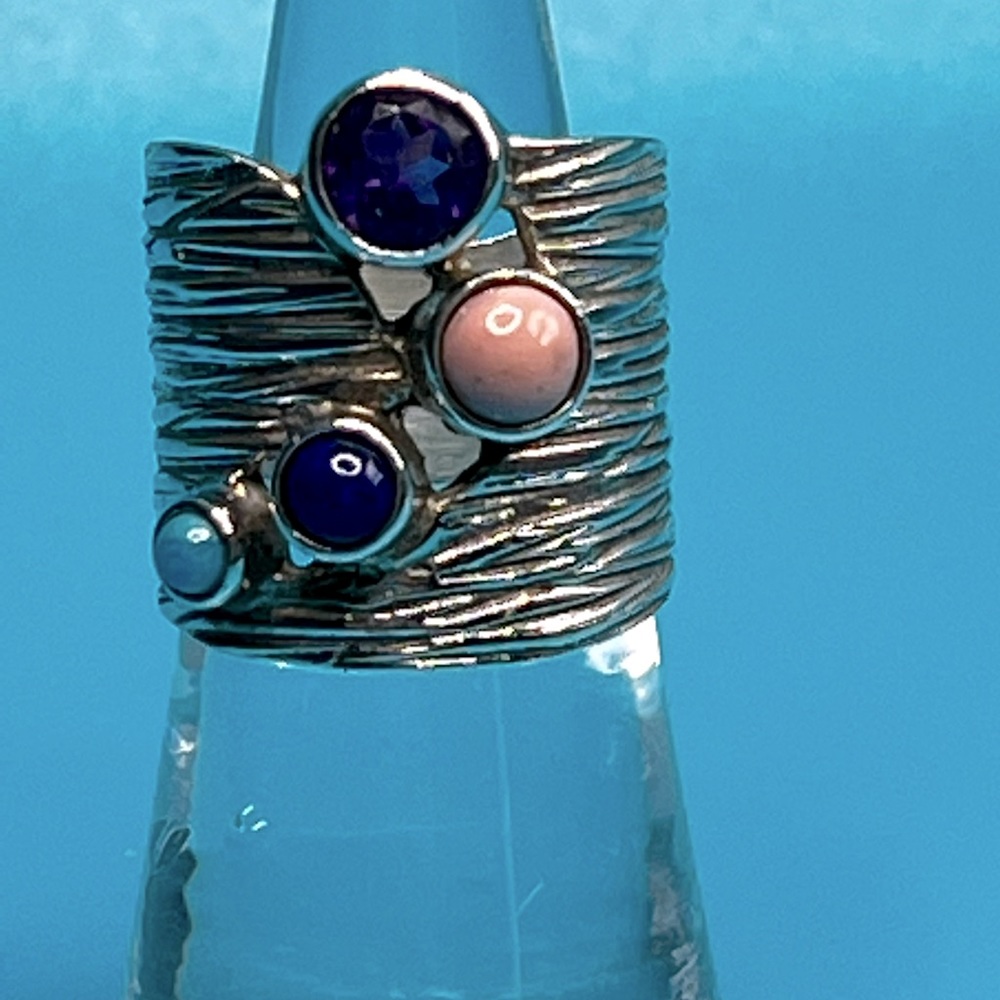 .925 Sterling Silver Cigar Band accented with Gemstones